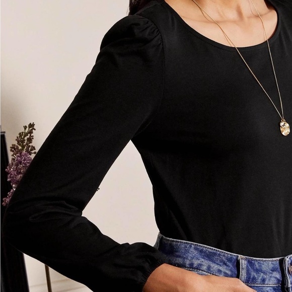 BODEN Cotton Jersey Puff Long sleeve Top Black - Picture 4 of 7